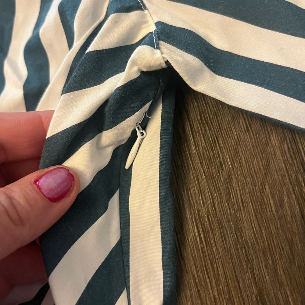 Lafayette 148 New York Blue and White Striped Wrap Blouse - Picture 8 of 11